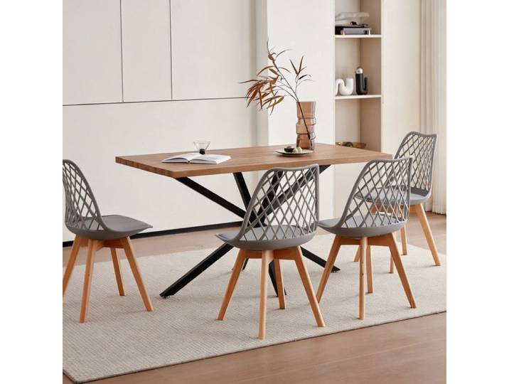 Ensemble Table et Chaises à Manger -HJhomeheart - Table MDF Couleur noyer 140cm - avec 4 Chaises Scandinaves Gris