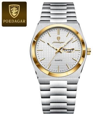 Youfap Market Original Luminous Men's Quartz Watch, Waterproof Stainless Steel, Fashionable Design gold White