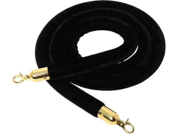Samt-Absperrseil 32 mm mit goldfarbenen Edelstahl-Karabinerhaken Samt-Absperrseil mit Schaumstoffkern und goldfarbenen Edelstahl-Karabinerhaken für Pfosten, Events und Warteschlangen
