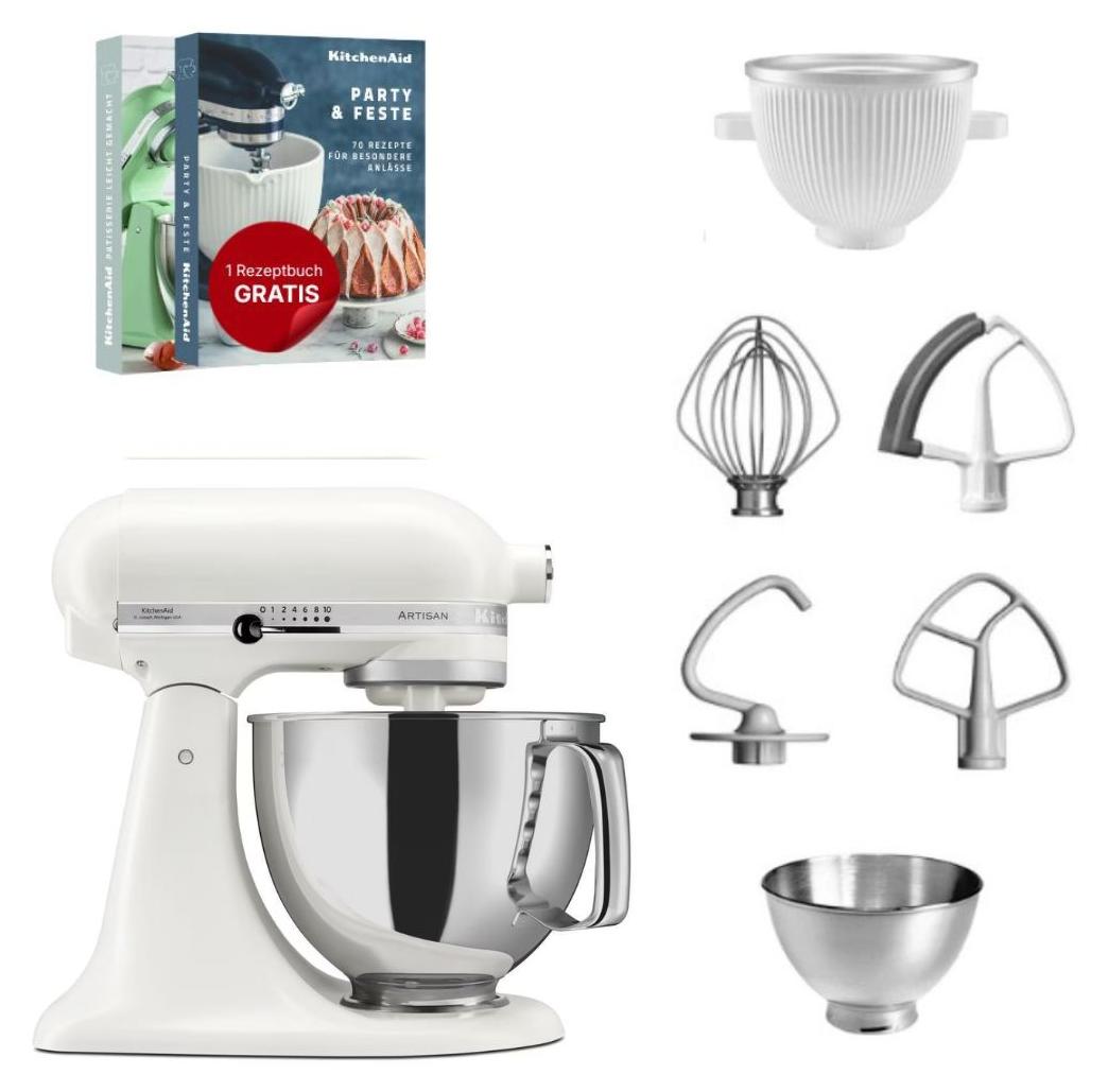 KitchenAid 4,8 L 5KSM175 Artisan Küchenmaschine Icelover mit Eiszubereiter Porcelain White