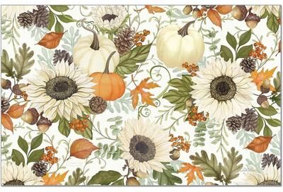 FirstDawn "Farmhouse Fall 24 Sheet Reusable Premium Paper Stock Placemats in Resealable Storage Bag Made in The USA 17"" x 11"""