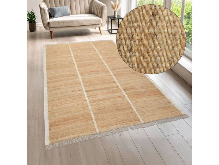 Teppich Lenia, handgewebt, Jute , natur, B:120cm H:10mm L:180cm, Jute, LEGER HOME BY LENA GERCKE, Teppiche, Teppich, mit Fransen, Teppich, Wohnzimmer, Schlafzimmer, Esszimmer