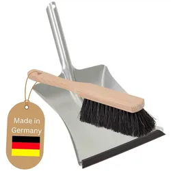 Kehrblech Set Kehrblechgarnitur Handfeger ROSSHAAR und Kehrblech mit Gummilippe Silber verzinkt Kehrblechbesen zum Aufkehren Handkehrset Kehrblechset Kehrschaufel Feger und Kehrblech