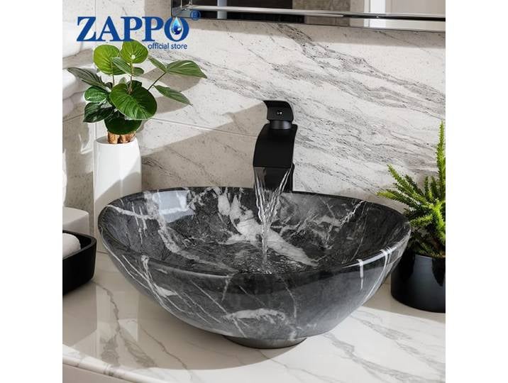 ZAPbagMarbling-Évier rectangulaire en céramique avec robinet de centre commercial, éviers ovales, bol au-dessus du comptoir