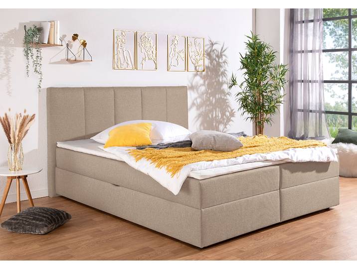 Boxbett, Polyester, Beige, 194×210 cm, Mit Bettkasten, Modern, Inosign