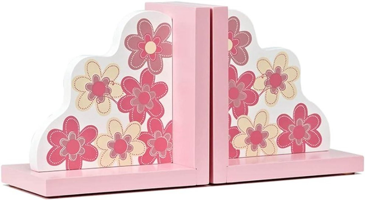 Handgemaakte houten boeksteunen met bloemen decoratie in het roze, Lengte: 32 cm