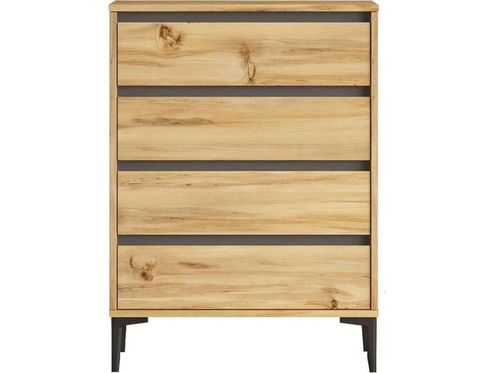 Commode 4 tiroirs Rebecca Mobili Yarala 98\,5x72x45 Panneau de particules PVC Chêne clair Gris foncé Moderne