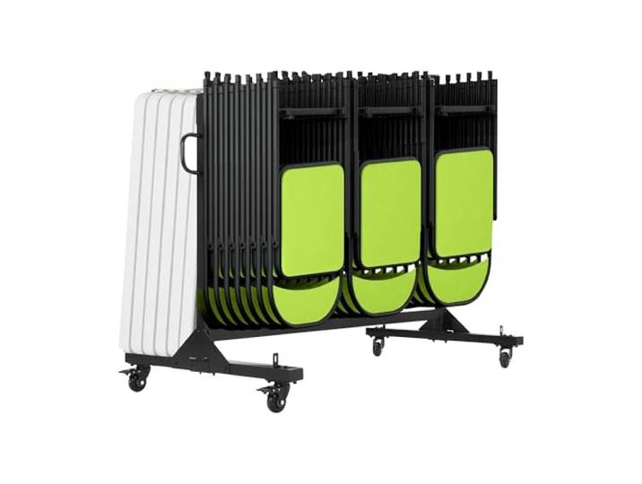 Garvee Stuhlwagen mit Abdeckung & Spannbänder für 42 Stühle/12 Tische 120 kg Tragkraft, 360° Rollen, 183 cm breit