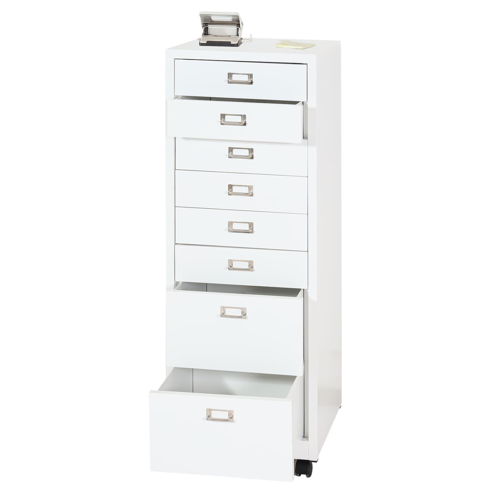Rollcontainer MCW-L49, Schubladenschrank Stahlschrank Aktenschrank, Metall 115x40x41cm 8 Schubladen ~ weiß