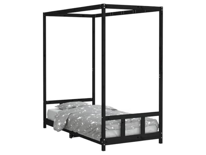 FDSAQOPT Schwarz 90x190 cm Massivholz Kiefer Baldachin-Design, Holzlatten, niedrige Einstiegshöhe, Kiefernholz,