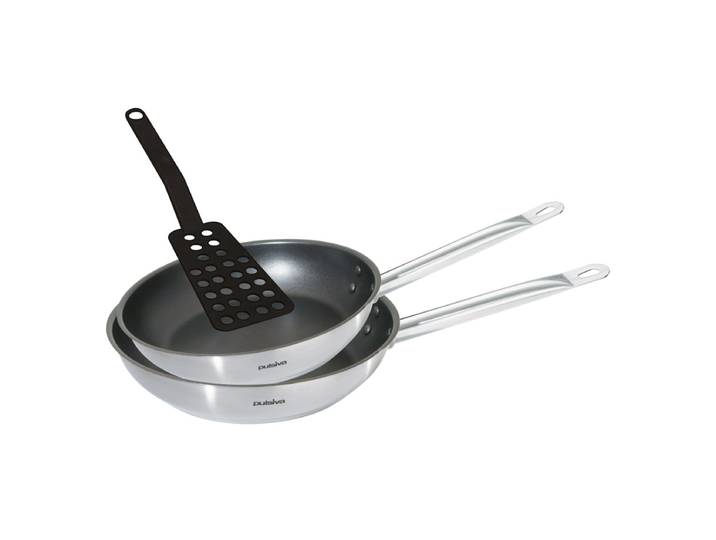 PULSIVA Pfannen-Set Chef mit Pfannenwender 3-teilig 24x5 cm (ØxH); silber/schwarz