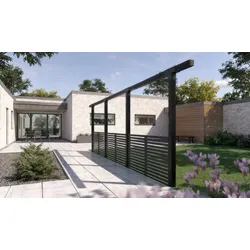 Cubic Pergola zur Kombination aus drei verschiedenen Elementen mit Verlängerungsmodul und zwei Grundmaßen aus Kiefern- / Fichtenholz in Schwarz