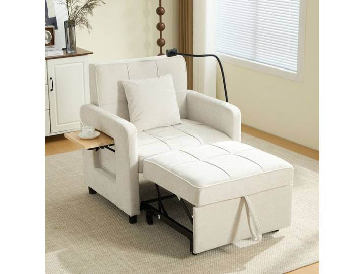 Fauteuil 167*79*83 cm - Fauteuil en chenille avec petite table - Canapé-lit 1 place - Chaise longue - Blanc