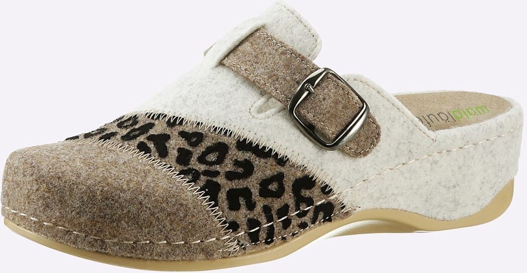 Pantoffel WALDLÄUFER, Damen, Gr. 40, Filz, beige (beige, gemustert), Filz, Wolle, Schuhe Pantoffel beige, gemustert 40, Filz