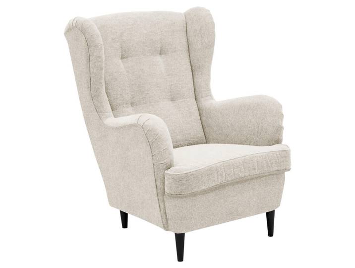 Carryhome Ohrensessel, Creme, Schwarz, Holz, Buche, massiv, Stoffauswahl, Wohnzimmer, Sessel, Ohrensessel