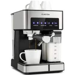 Klarstein Arabica Comfort Siebträgermaschine 1350W 20 Bar 1,8l Touch-Bedienfeld Silber-Metallic