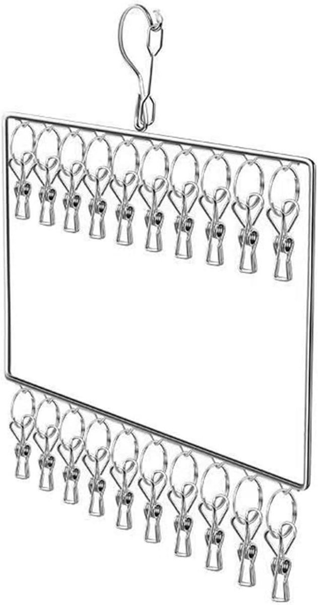 Wasrek met clips en kledinghanger organizer in roestvrij staal, wit, 45 cm