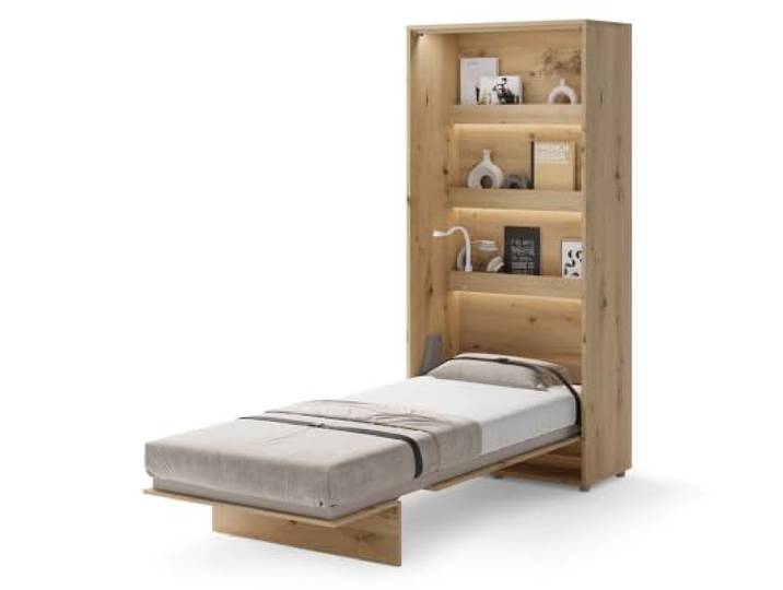 Schrankbett Bed Concept - Wandbett mit Lattenrost, Klappbett, Murphy Bed Bettschrank, Schlaffläche 90x200 cm für 1 Person, 46 cm tief, Soft-Close, Hebelifte, BC3, Vertikal, Eiche Artisan