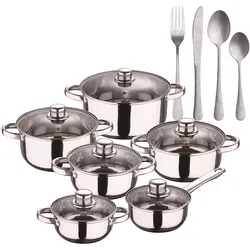 BERGNER - Cassel 12-teiliges Edelstahl-Kochgeschirrset, geeignet für Induktionsherde, mit 16-teiligem Edelstahl-Besteckset
