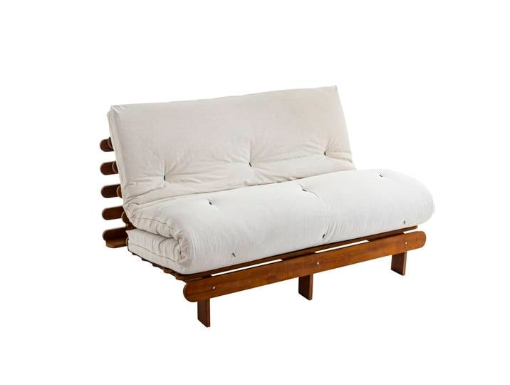 Ensemble matelas futon en coton et structure en bois massif noisette 160x200 Ecru