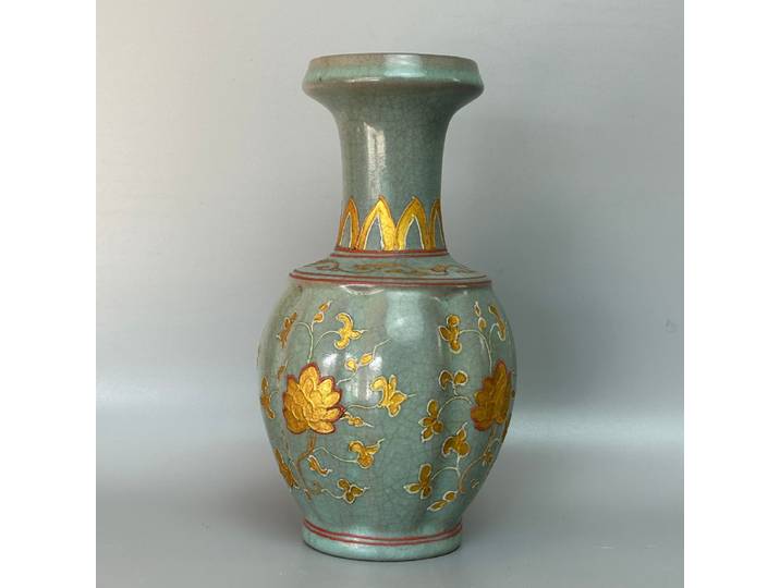 Vase en céramique Art déco Vintage, Vase à fleurs empilé en or et peint en or, Antique Collection, décoration de la maison