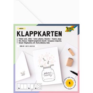 Folia Faltkarten 150500, 220g/m², weiß, 10,5 x 14,8 cm (A6) blanko, 5 Karten + 5 Umschläge
