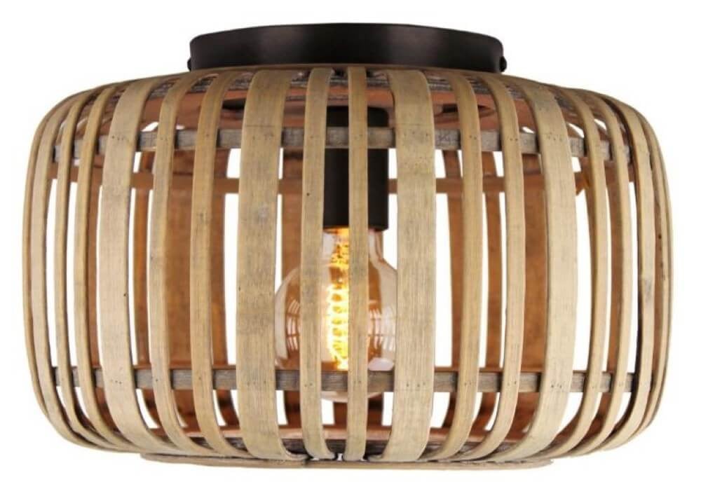 Brilliant Plafondlamp Woodrow Ø 32 cm beige/bruin van hout en metaal