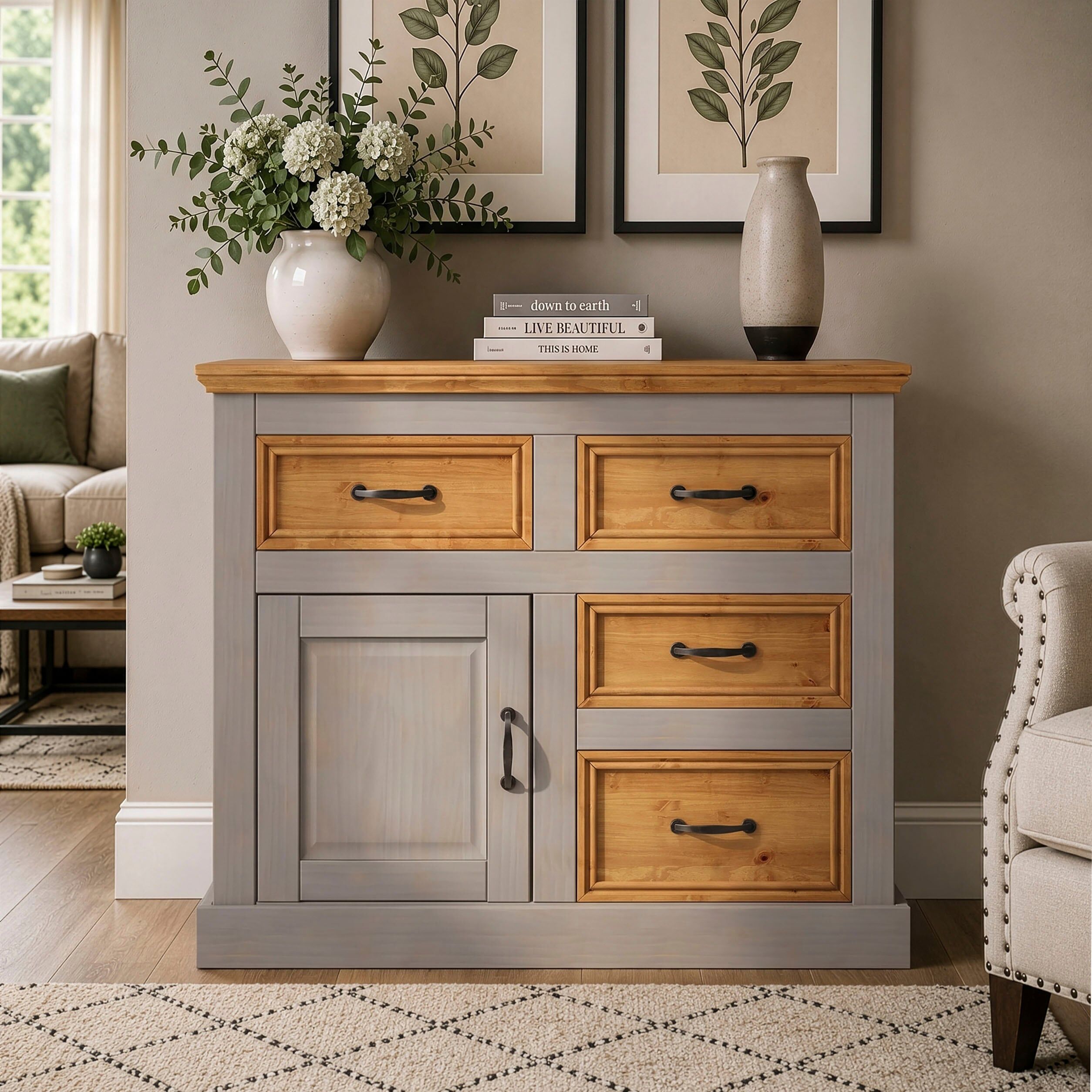 Sideboard GOODPRODUCT "Selma", grau (grau, gebeizt), B:100cm H:87cm T:38cm, Sideboards, Sideboard, Kommode, Breite/Höhe 100/87 cm grau, gebeizt B/H/T: 100cm x 87cm x 38cm