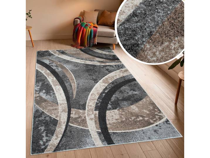 Teppich GOODPRODUCT Flow, geometrisches Design , grau (beige, grau), B:120cm H:9mm L:180cm, Kunstfaser, Teppiche, Teppich, grafisch, abstrakt, elegant, Wohnzimmer, Schlafzimmer