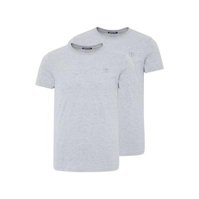 T-Shirt CHIEMSEE, Herren, Gr. S (44/46), grau (medium grau, medium grau), 90% Polyester, 10% Elasthan, unifarben, slim fit, Rundhals, gerader Abschluss, Shirts T-Shirt, - im vorteilhaften Doppelpack