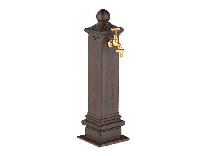 Relaxdays Standbrunnen Braun Antikdesign 47 cm, Metall, Quadratisch, 14x47x18.5 cm, Dekoration, Gartendeko