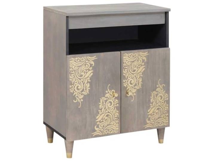 KFPOERTFGD Sideboard aus Mango Massivholz 60 x 33 x 75 cm Kommode mit Messing-Akzenten und Siebdruck Design
