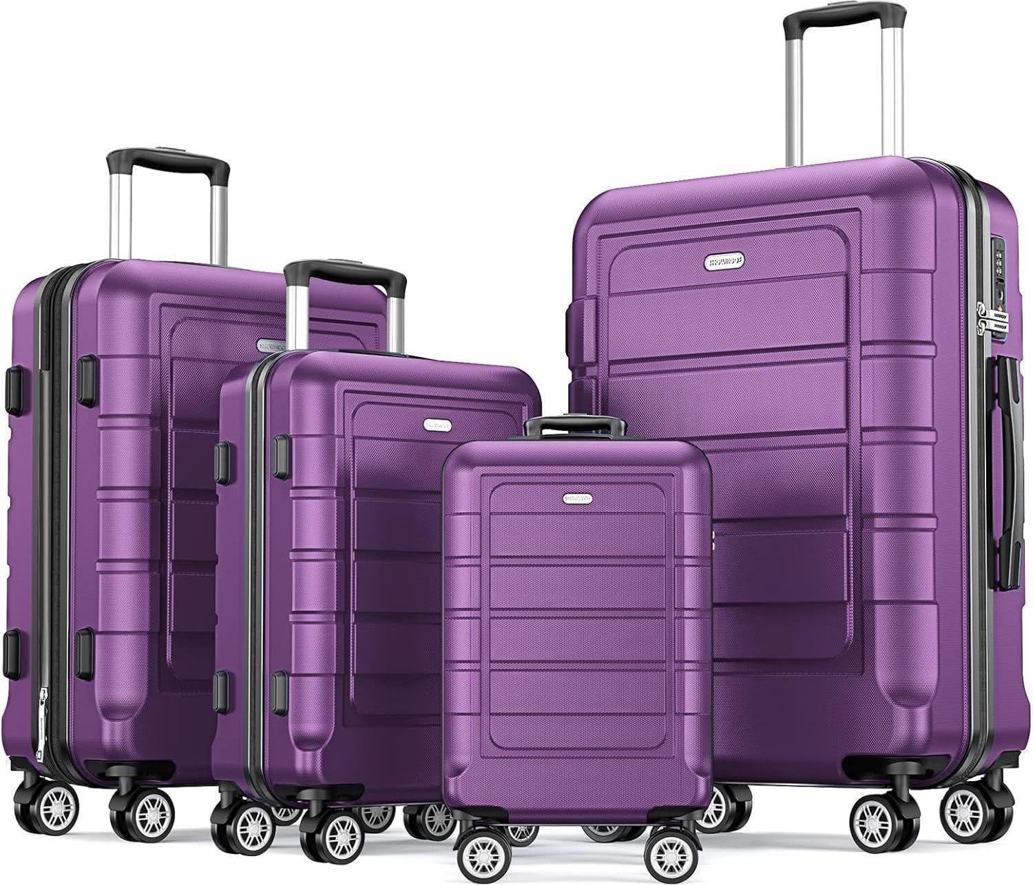 SHOWKOO Kofferset 4-teilig Hartschale ABS+PC TSA-Schloss 4 Rollen Lila