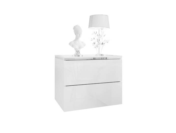 NACHTTISCH AURORA II SILVER Hochglanz Weiß mit LED-Beleuchtung – Hängend