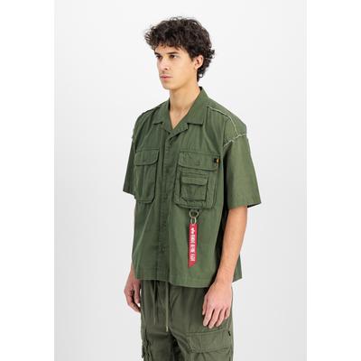 Print-Shirt ALPHA INDUSTRIES "Aloha Safari Shirt", Herren, Gr. S, grün (schwarz olive), Obermaterial: 80% Baumwolle, 20% Viskose, Shirts