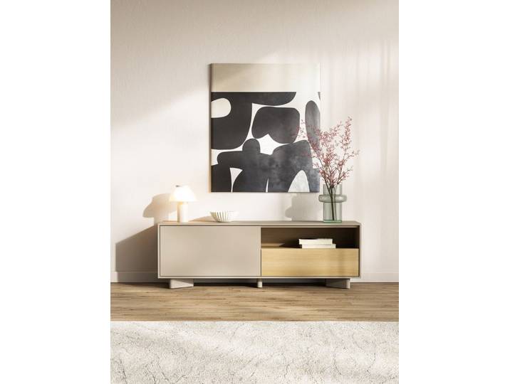 Selsey TV-Schrank Distria TV-Lowboard mit Schublade in Kaschmirgrau / Eichenholzoptik