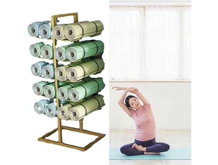 yoga zubehör Bodenstehendes Organizer-Regal für Yoga-Ausrüstung, Großes Aufbewahrungsregal für Widerstandsbänder, Stabiler Präsentationsständer für Pilates-Pads, Starke Tragfähigkeit ( Color : Gold ,