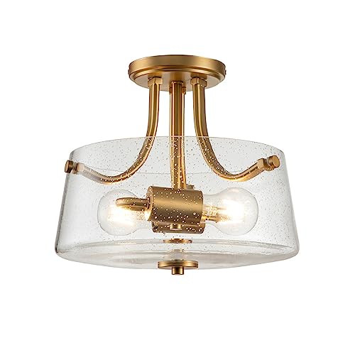 Quoizel Hollister LED Plafondlamp - Geborsteld Messing en Glas - Rond