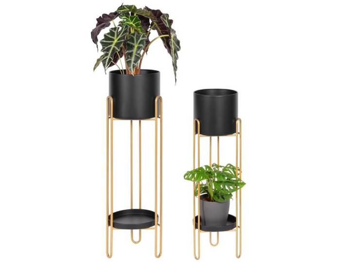 bremermann Lot de 2 tabourets à fleurs support à fleurs en métal colonne à fleurs noir/or