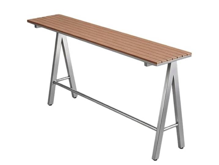Langer schmaler hoher Kneipentisch,moderner Stehtisch for den Außenbereich Tischplatte aus Kunststoffholz,reservierte Lücken,Metallrahmen,verstärkte Querstangen,Restaurant(Silver,200cm)