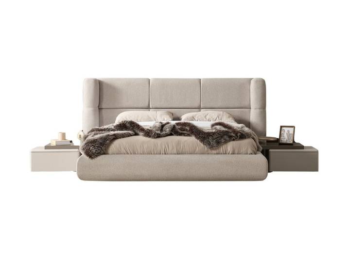 Villa Möbel Boxspringbett Nara (Bett mit Nachttischen, 1 Bett und 2 Nachttische), Bett mit Kopfteil und Nachttischen für mehr Ablagefläche