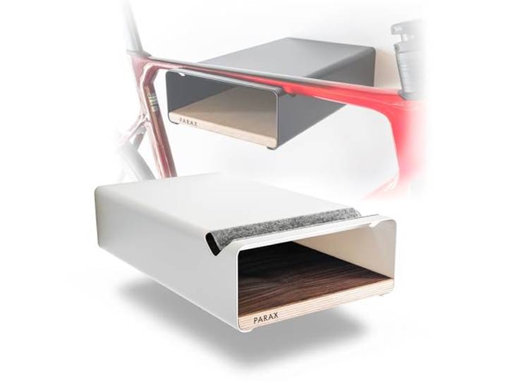 PARAX Fahrrad Wandhalterung mit Ablageboard - modernes Design für Wohnung - Metall & Holz, Filzauflage, Weiß - L (Lenker bis 70 cm)