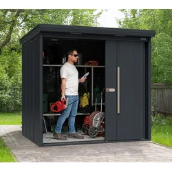 Takubo Casa M | Metall Gerätehaus mit Boden | Anthrazit - Anthrazit