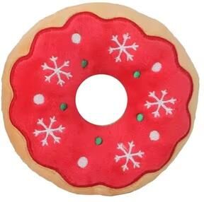 Inspire Curations Christmas Donut Squeaky Plush Dog Toy For Small & Medium Dogs red Donuts