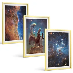 BILDER SET 3er Set - 40x60 cm Goldrahmen - Weltraumlandschaften von Galaxien