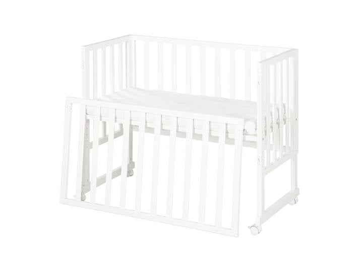 Stuben- & Beistellbett 3in1 mit Barriere + Matratze - Holz weiß