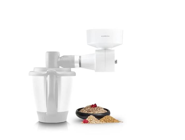 Wundermix - Flockenquetsche Aufsatz WunderCentix® für TM6 TM5 Frische Flocken aus Hafer, Dinkel & Co, Edelstahl-Rändelwalze, Getreidequetsche für Müslis & Porridge, einfache Montage
