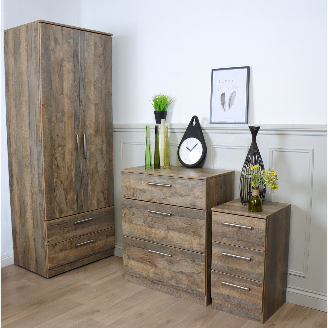 Union Rustic Fully Assembled Harshal 3 - Drawer Chest of Drawers Vintage Oak 88.5cm H X 76.5cm W X 41.5cm D
