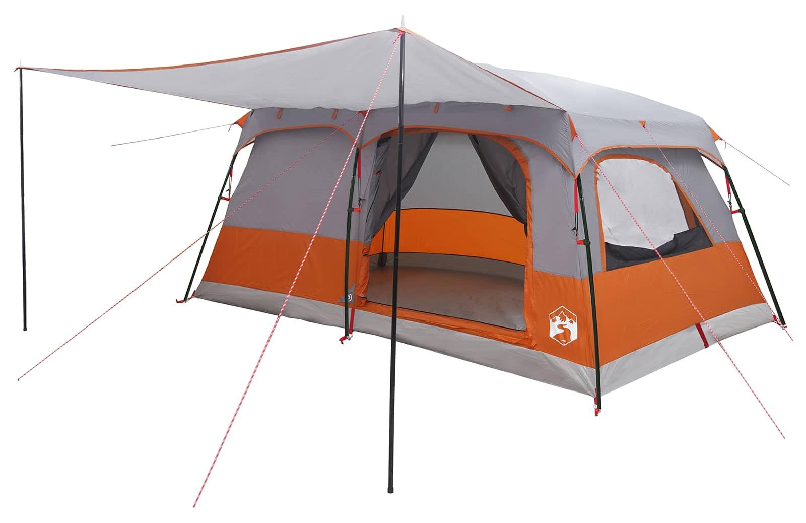 Familienzelt 14 Personen Grau und Orange Polyester und Stahl