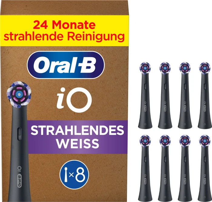 Oral-B iO Radiant White Black, original runde Ersatz-Bürstenköpfe, 8 Stk, 8 Stück